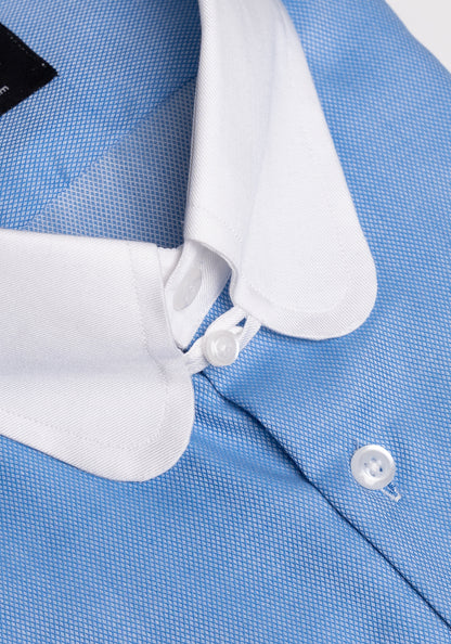 Fine Steel Blue Diamond Structured Club Tab Collar Shirt - SALE