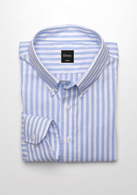 BLUE ON WHITE COTTON LINEN STRIPES SHIRT - BUTTON DOWN