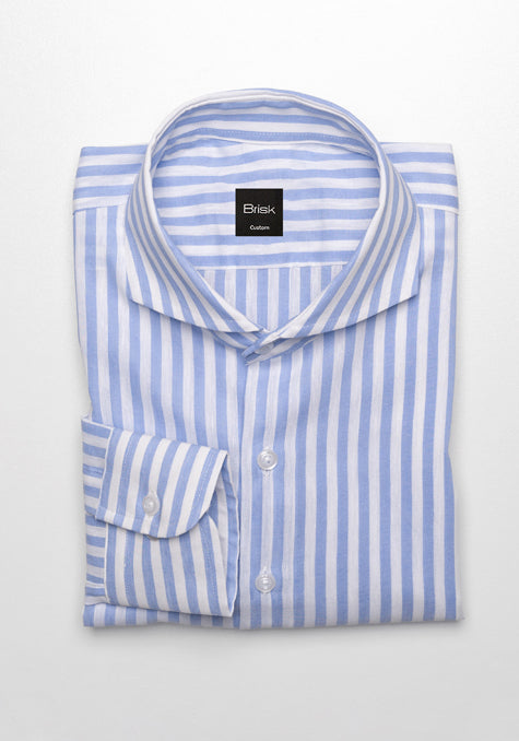 BLUE ON WHITE COTTON LINEN STRIPES SHIRT