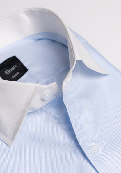 Egyptian Sky Blue Bold Twill Shirt - White Classic Collar & French Cuffs - SALE