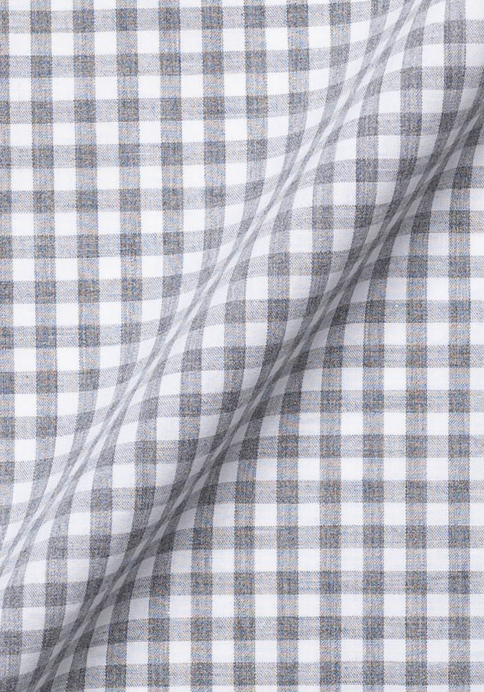 Melange Grey Peached Soft Gingham Shirt - Wrinkle Resistant
