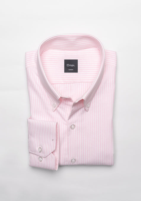 Soft Pink Crisp Oxford Stripes Shirt - Sale