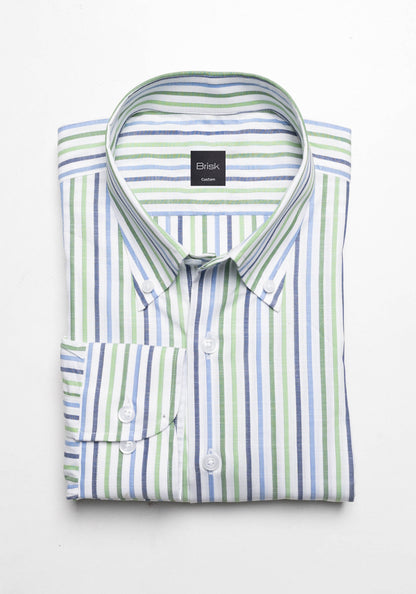 Summer Green Blue Slub Stripes Shirt