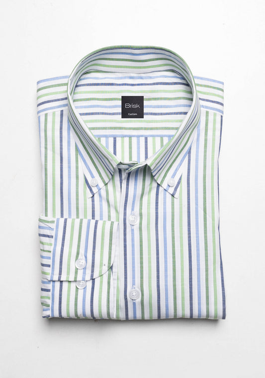 Summer Green Blue Slub Stripes Shirt