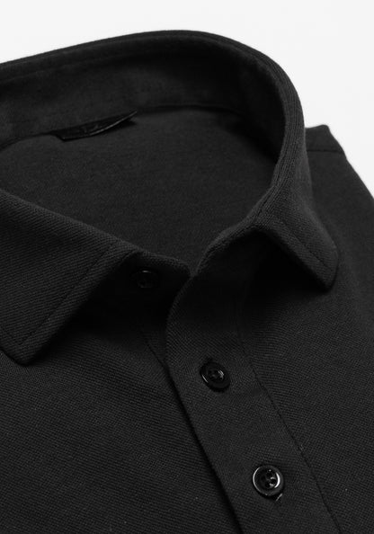 Washed Black Feather Soft Piqué Popover Full Sleeve Polo Shirt