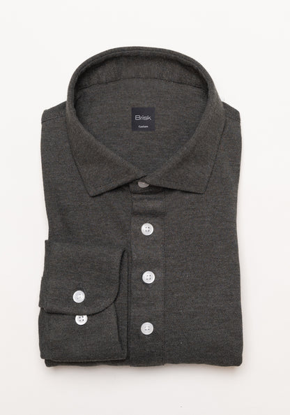 Charcoal Grey Feather Soft Piqué Popover Full Sleeve Polo Shirt
