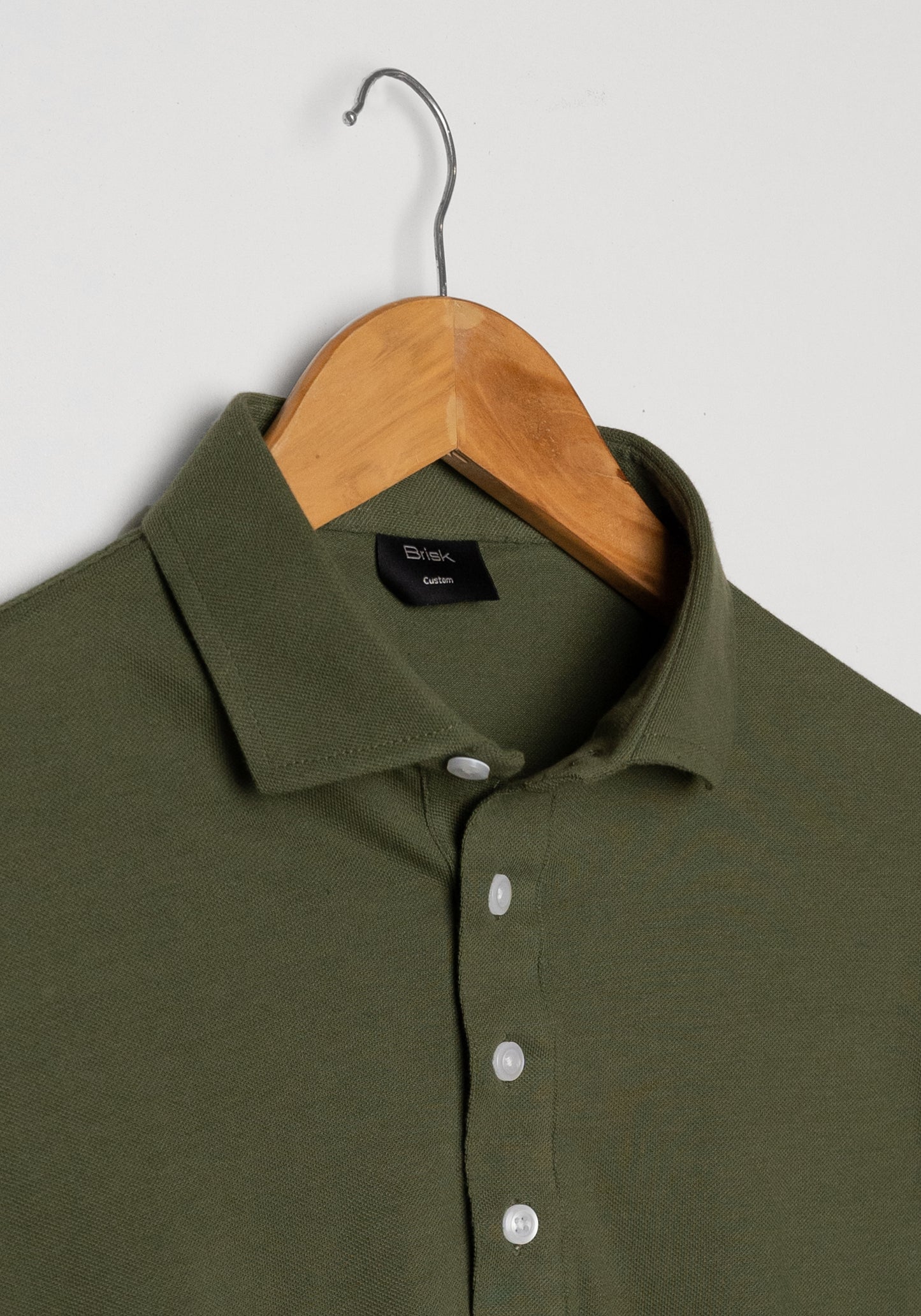 Military Green Feather Soft Piqué Popover Full Sleeve Polo Shirt