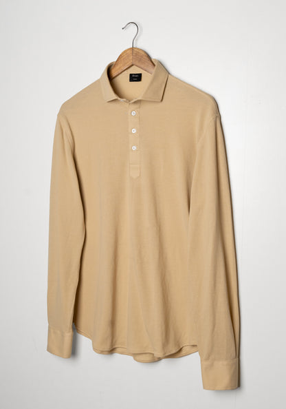 Tan Feather Soft Piqué Popover Full Sleeve Polo Shirt