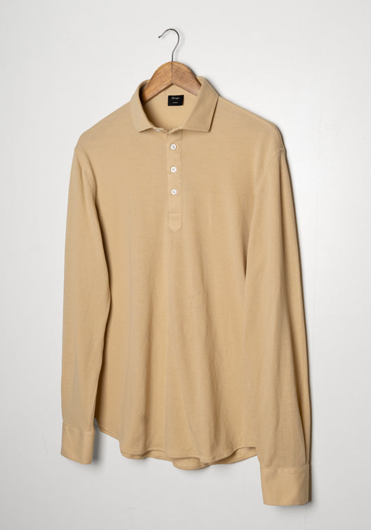 Tan Feather Soft Piqué Popover Full Sleeve Polo Shirt