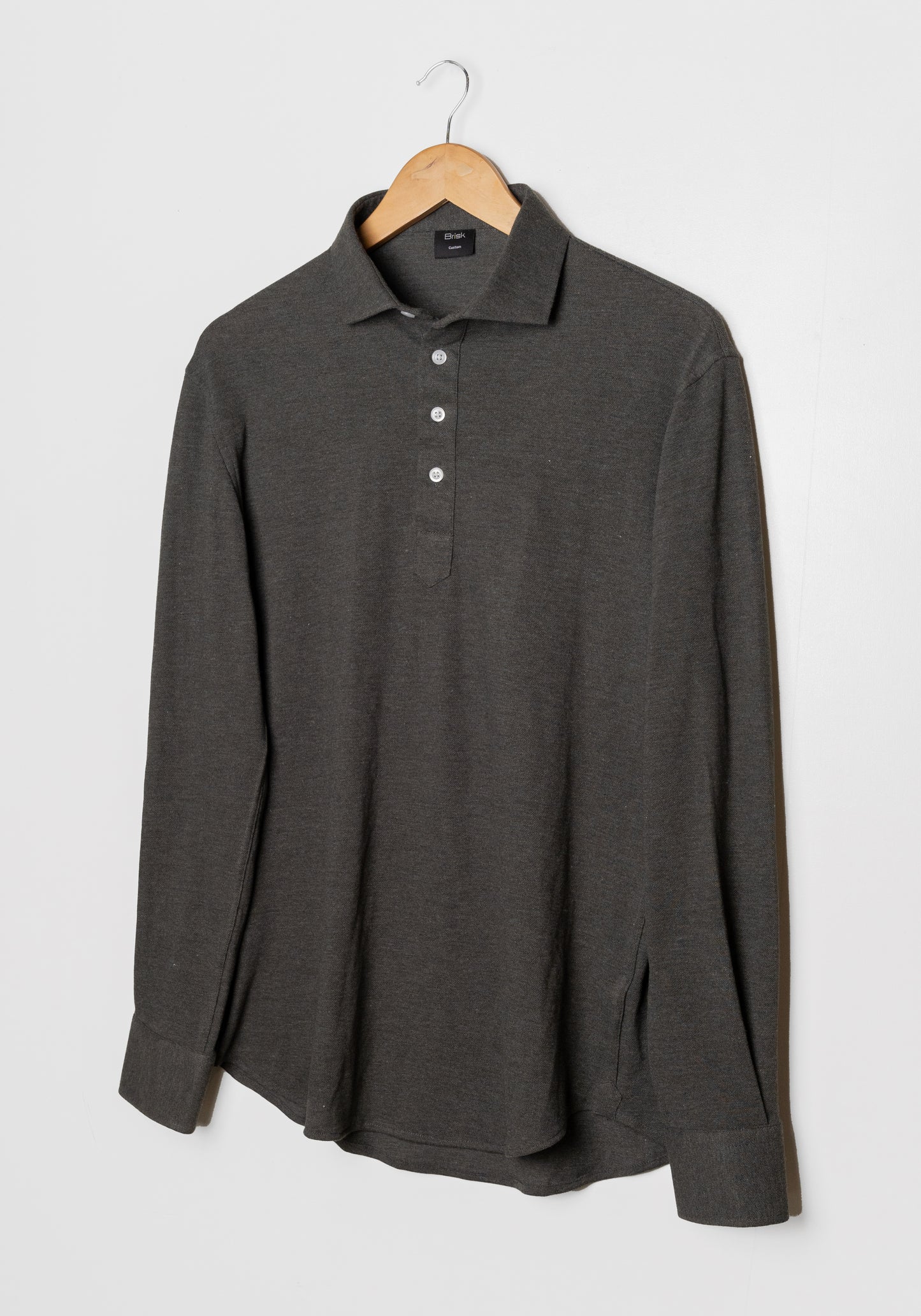 Charcoal Grey Feather Soft Piqué Popover Full Sleeve Polo Shirt
