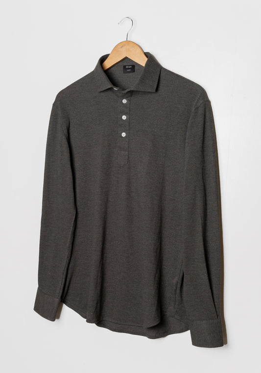Charcoal Grey Feather Soft Piqué Popover Full Sleeve Polo Shirt