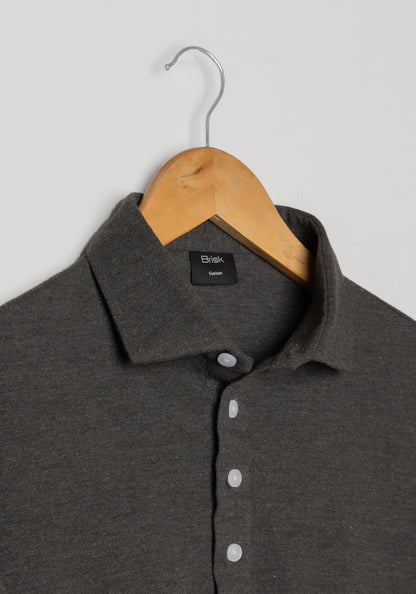 Charcoal Grey Feather Soft Piqué Popover Full Sleeve Polo Shirt
