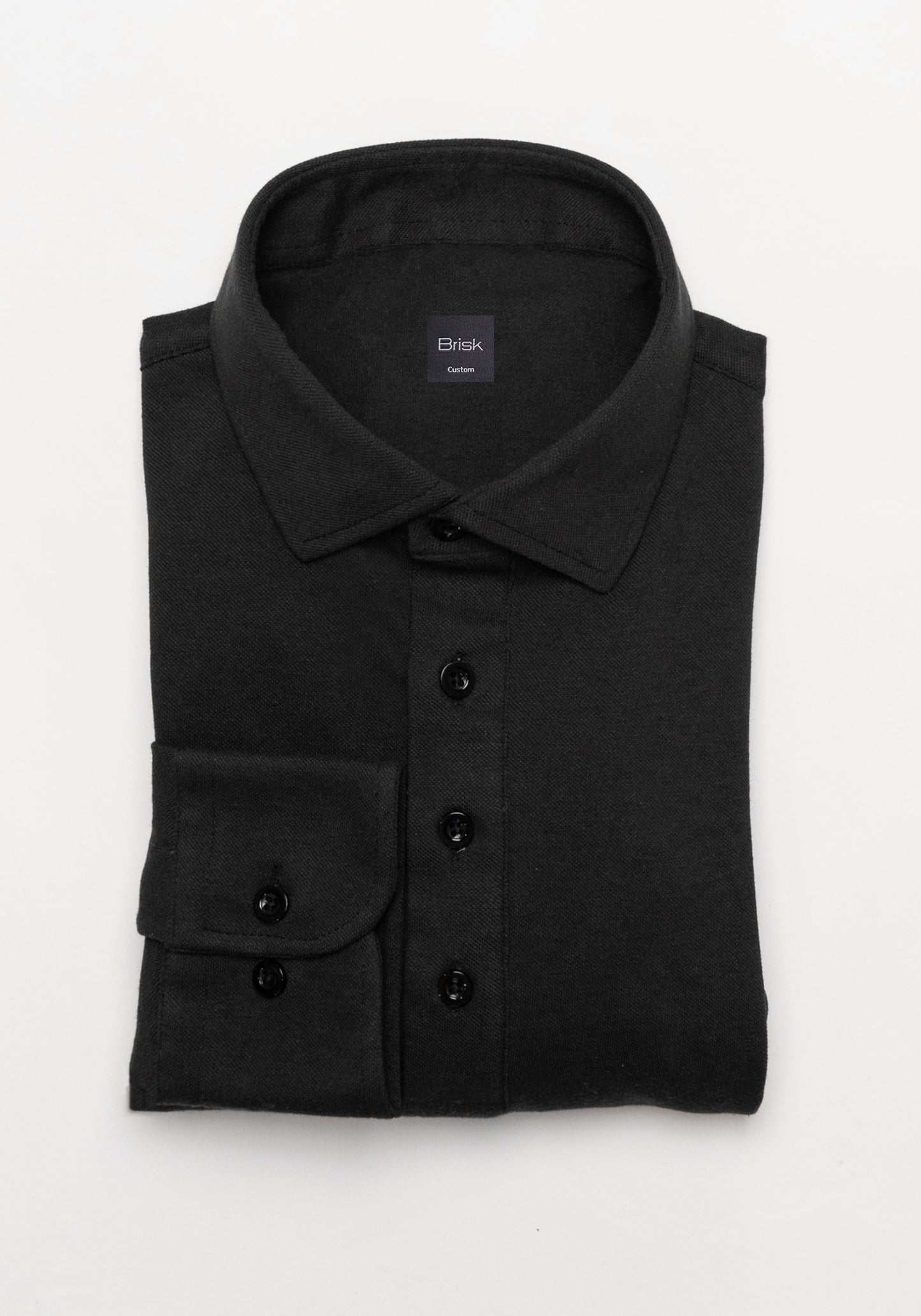 Washed Black Feather Soft Piqué Popover Full Sleeve Polo Shirt