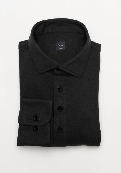 Washed Black Feather Soft Piqué Popover Full Sleeve Polo Shirt