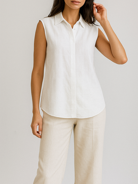 WHITE JACQUARD CRISP & AIRY SLEEVELESS SHIRT