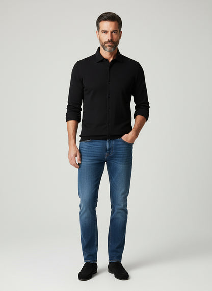 Washed Black Feather Soft Piqué Shirt - Cut Away Collar With Hidden Button Down
