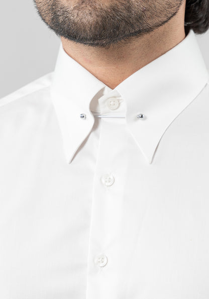 Classic White Twill Collar Pin Shirt