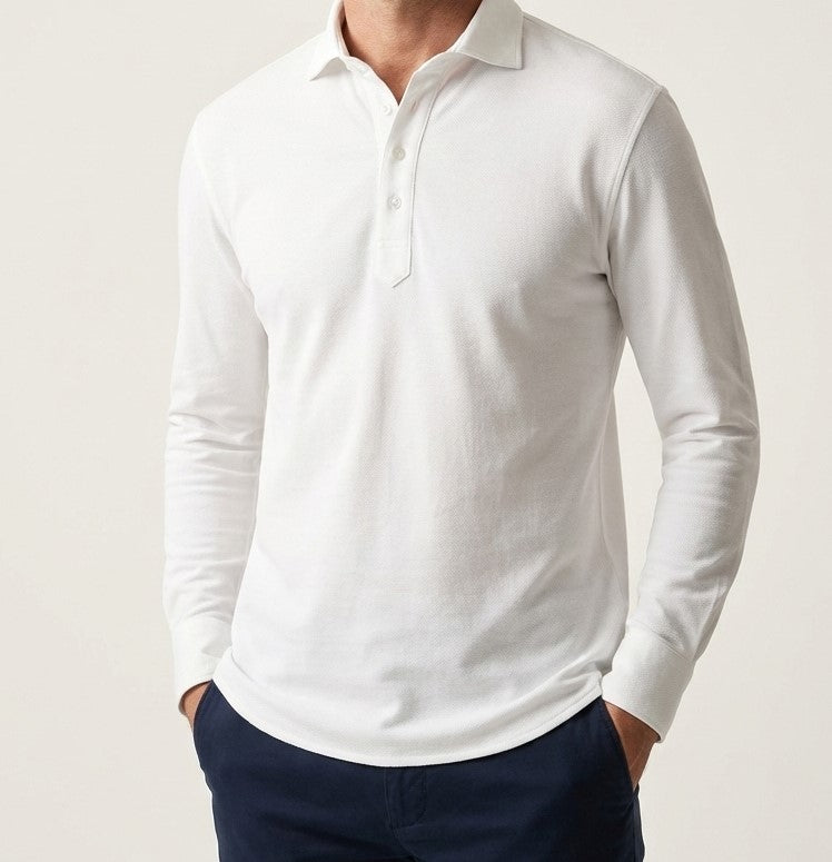 White Feather Soft Piqué Popover Full Sleeve Polo Shirt