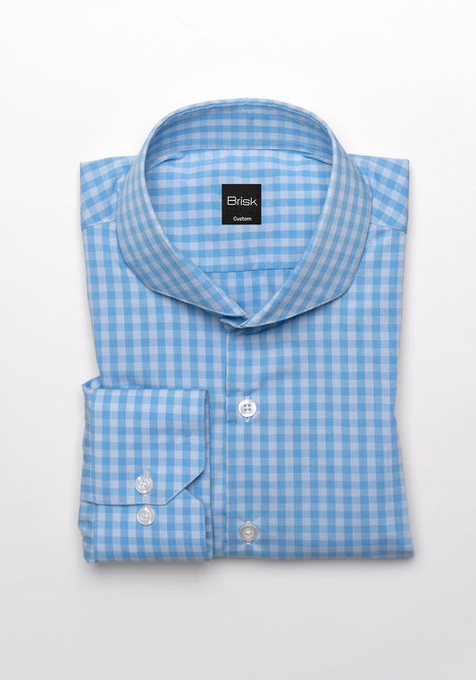 Wrinkle-Free Blue-Grey Stretch Gingham Shirt- Sale