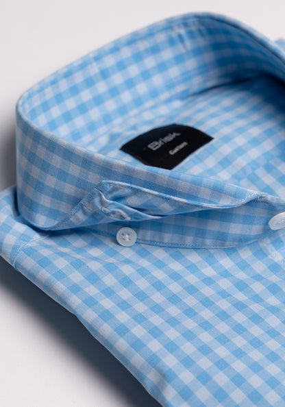Wrinkle-Free Blue-Grey Stretch Gingham Shirt - Sale