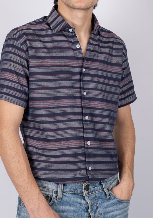 Blue Red Bold Horizontal Stripes Shirt - Half Sleeves