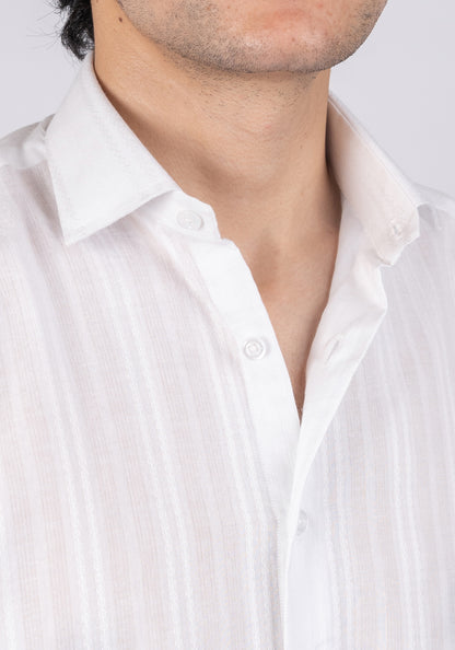 White Linen Structured Summer Feather-weight Half Sleeve Shirt - Sale