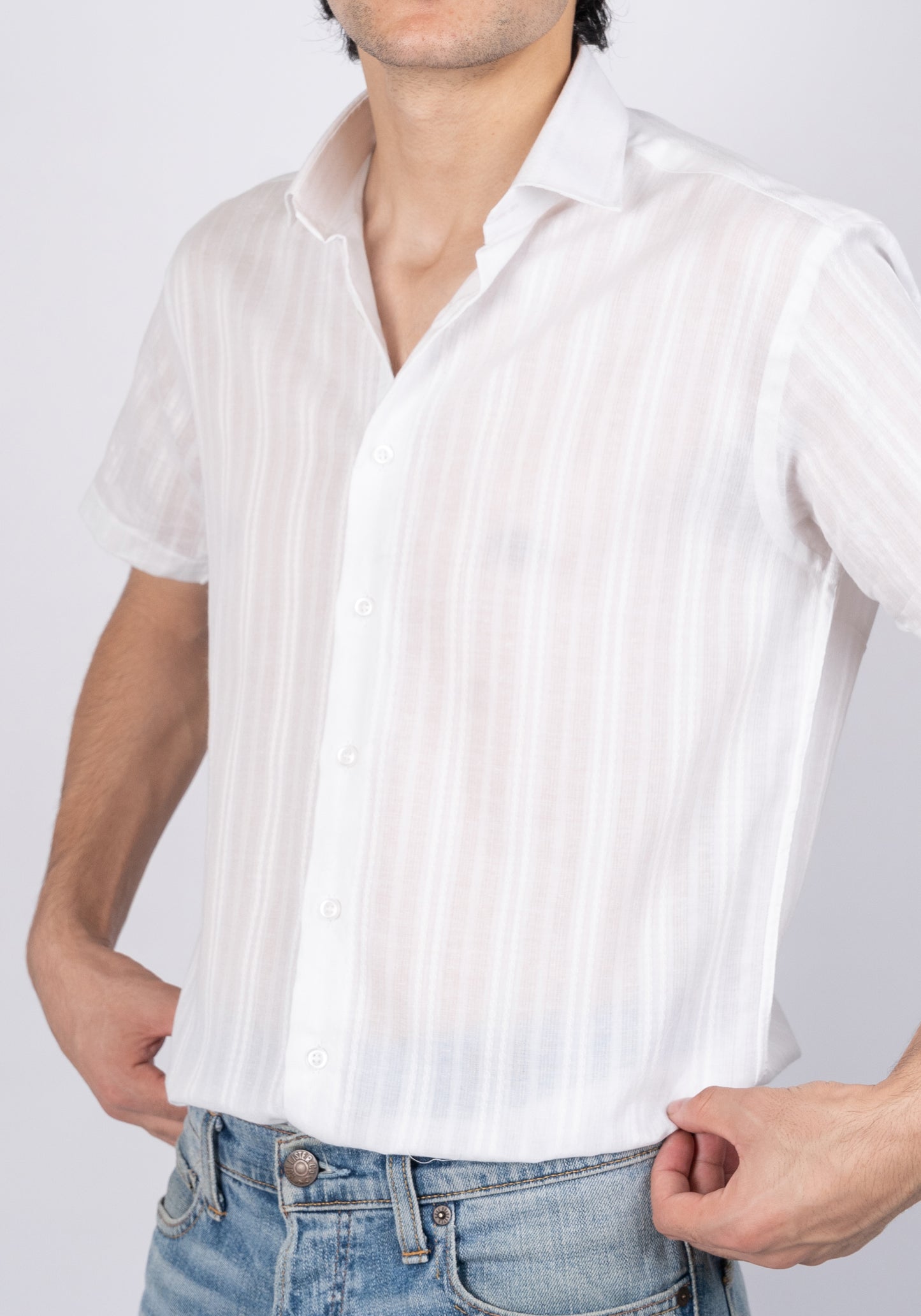 White Linen Structured Summer Feather-weight Half Sleeve Shirt - Sale