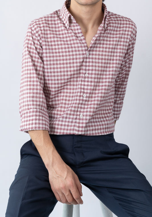 Pale Pink Gingham Light-Weight Shirt