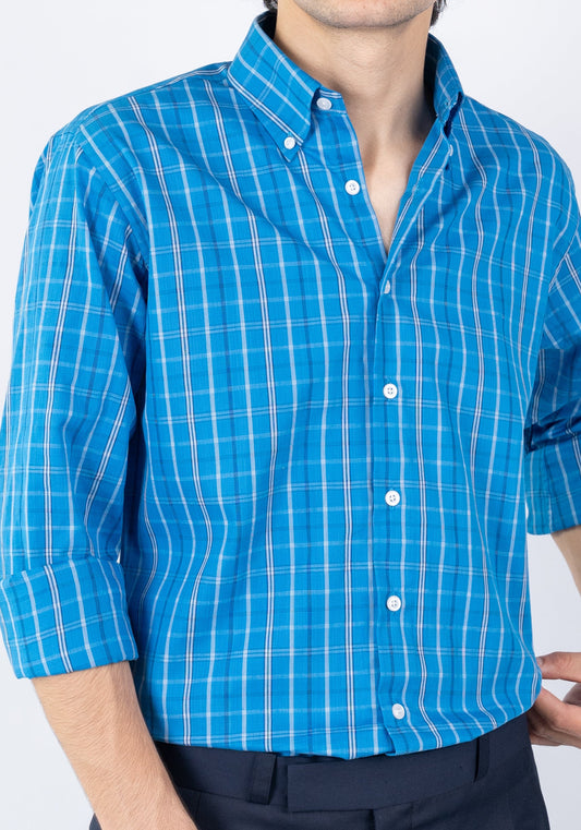 Royal Blue Structured Window pane Shirt