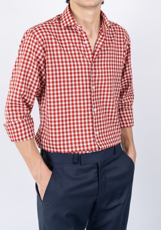 Maroon Gingham Light-Weight Shirt