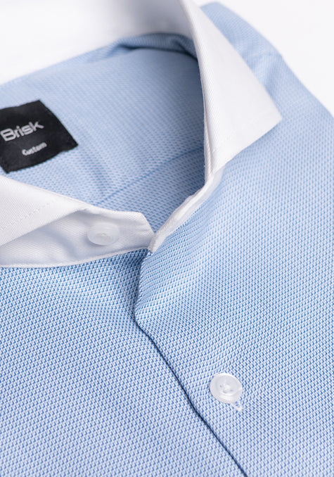 Fine Light Blue Self Textured Cotton/Poly Shirt - Wrinkle Resistant - SALE
