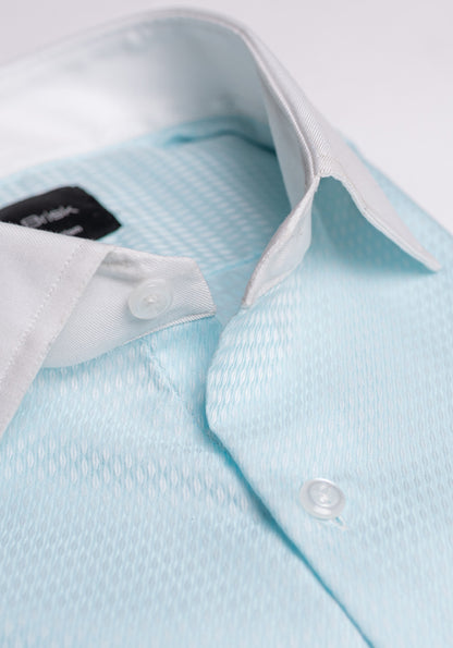 Egyptian Pastel Mint Green Structured White Collar Shirt - Wrinkle Resistant