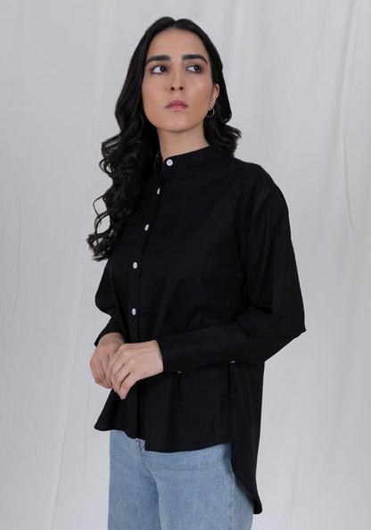 BLACK LIGHTWEIGHT RELAXED FIT SHIRT - OVERSIZED SLEEVE - SALE