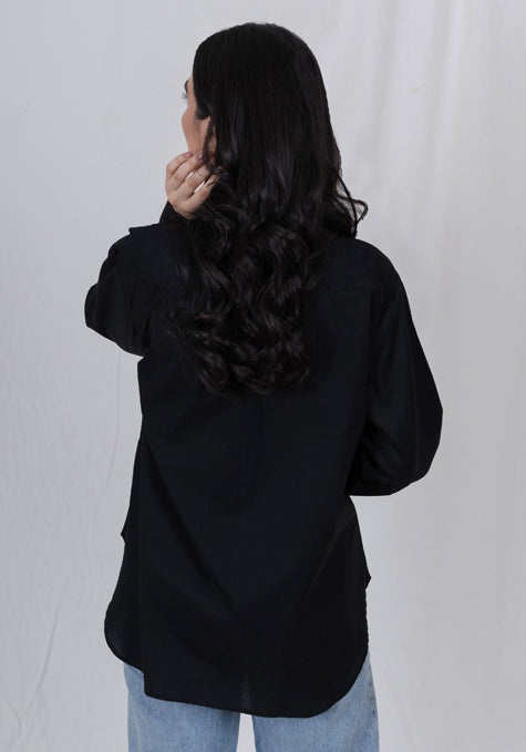 BLACK LIGHTWEIGHT RELAXED FIT SHIRT - OVERSIZED SLEEVE - SALE