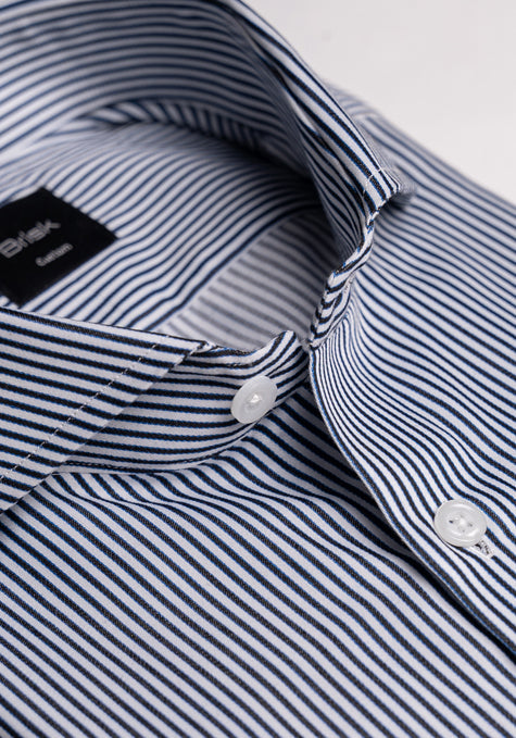 Black Narrow Stripes Shirt - Cotton/Poly - Wrinkle Free - Sale