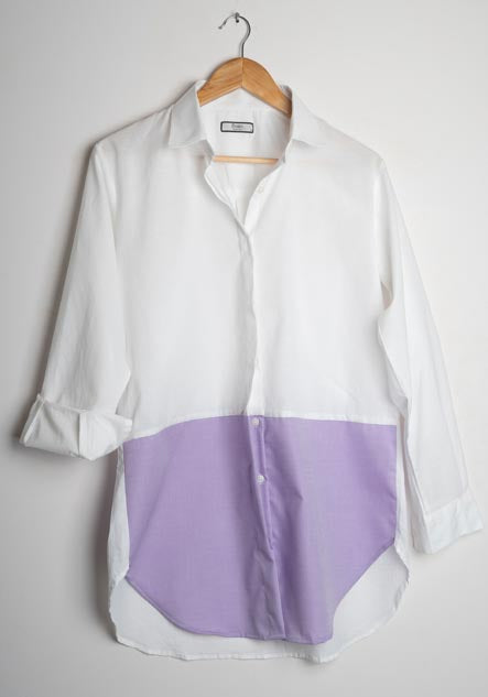 WHITE-LILAC COLOR BLOCK SHIRT