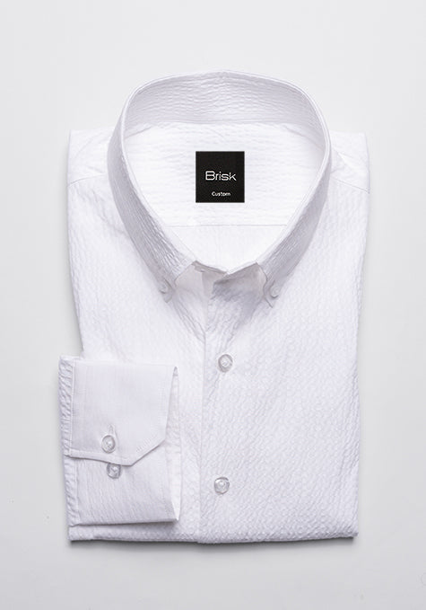White Crisp Seersucker Shirt - Button Down Collar