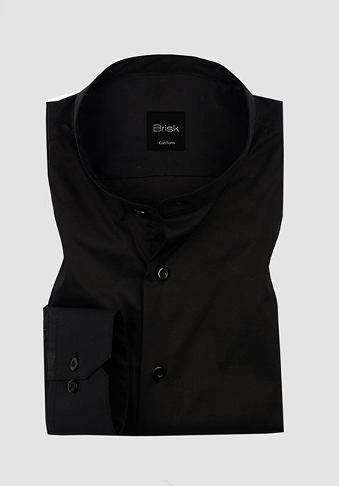 BLACK STRETCH BAND COLLAR SHIRT