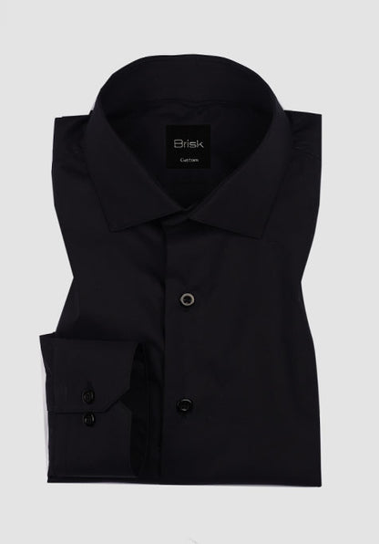 BLACK STRETCH SHIRT-Cut Away Classic Collar - Edge Stitched