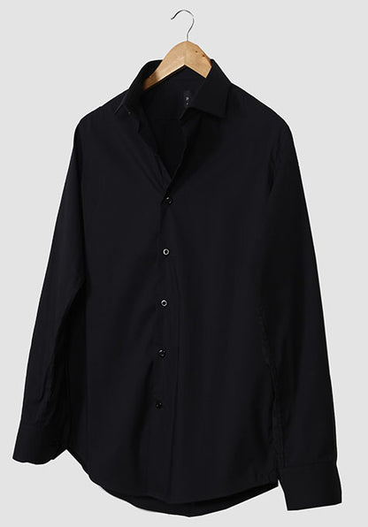 BLACK STRETCH SHIRT-Cut Away Classic Collar - Edge Stitched