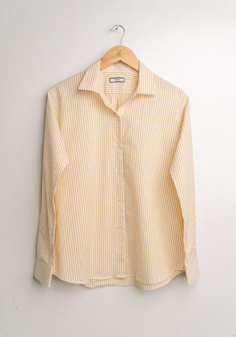 Light Mustard Seersucker Stripes Shirt- Classic Straight - Sale