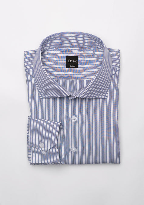 Egyptian Blue & Navy Mille Stripes Shirt - Wrinkle Resistant - SALE