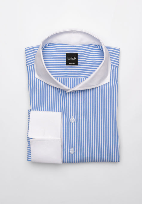 Egyptian Blue & White Peached Bengal Stripes Shirt - SALE