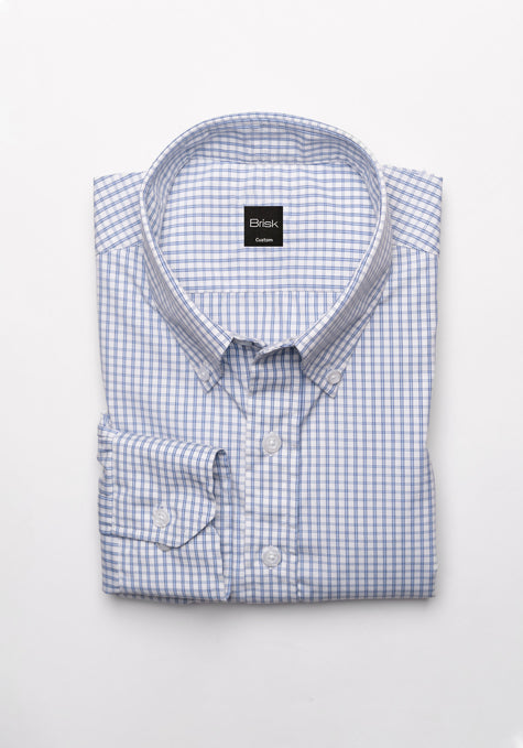 Classic Blue Checkered Shirt - Cotton/Poly - Wrinkle Resistant