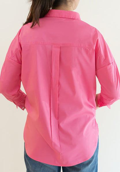 FUCHSIA DROP SHOULDER RELAXED FIT STRETCH SHIRT - SALE