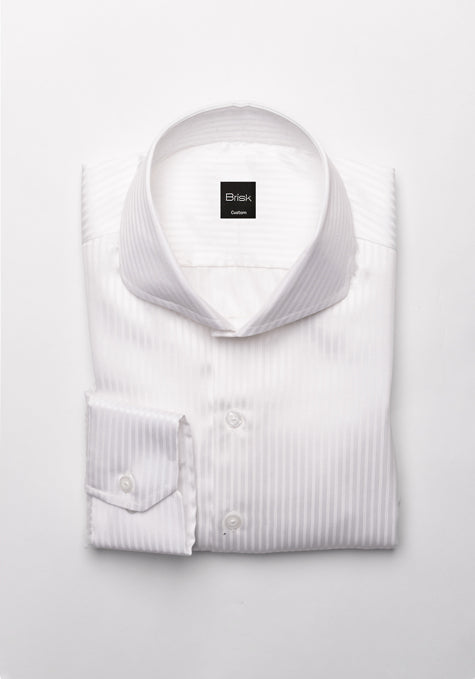 Egyptian White Gloss Self Stripes Shirt - Sale