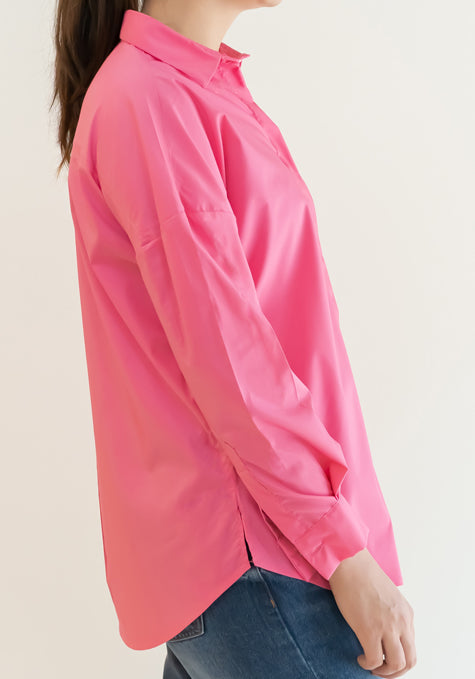 FUCHSIA DROP SHOULDER RELAXED FIT STRETCH SHIRT