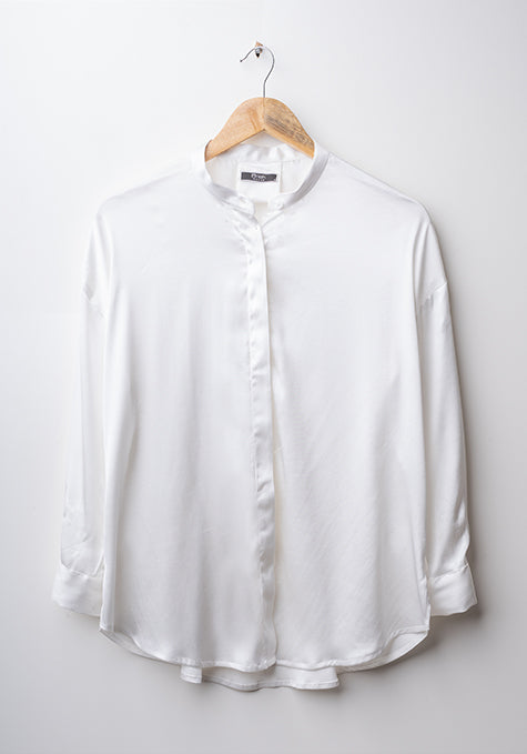 White Charm Silk Boxy Shirt - Sale