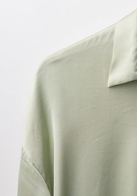 Pistachio Green Charm Silk Boxy Shirt - Sale