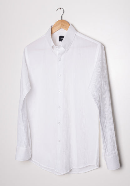White Crisp Seersucker Shirt - Button Down Collar